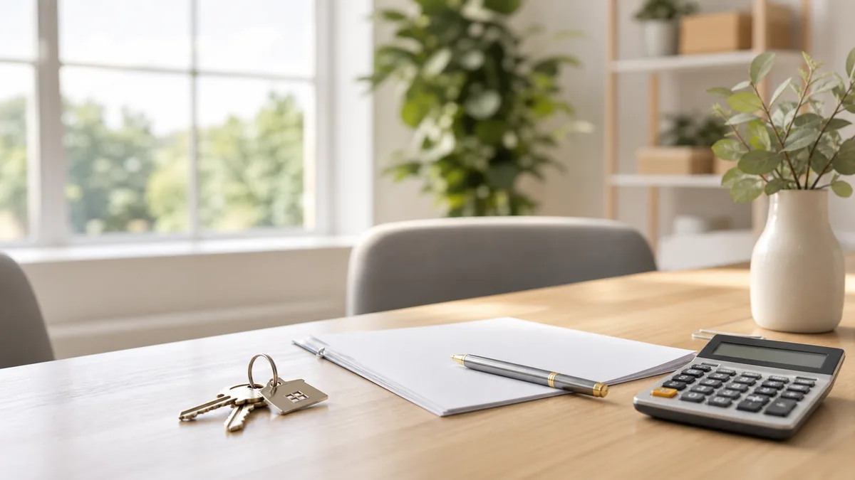 House keys and closing documents on a bright table