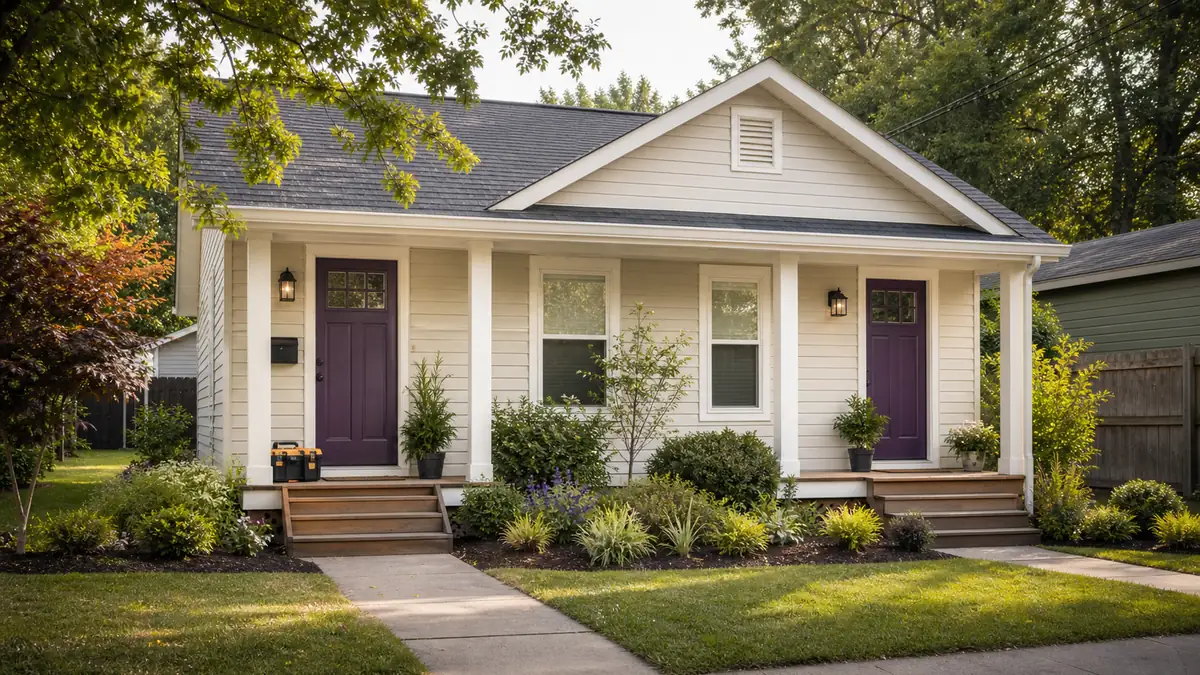 A small residential duplex with two front doors